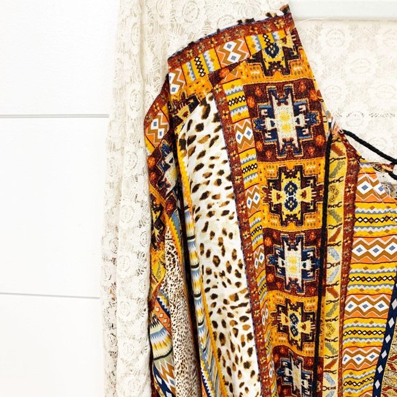 Lapis Boho Print and Lace Top - Picture 4 of 4